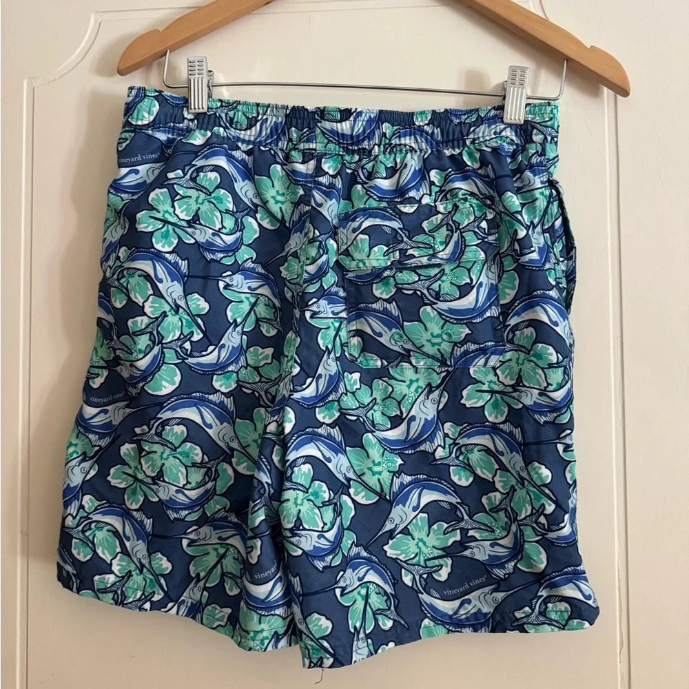 Vineyard Vines kids Blue and Green Floral Board Shorts